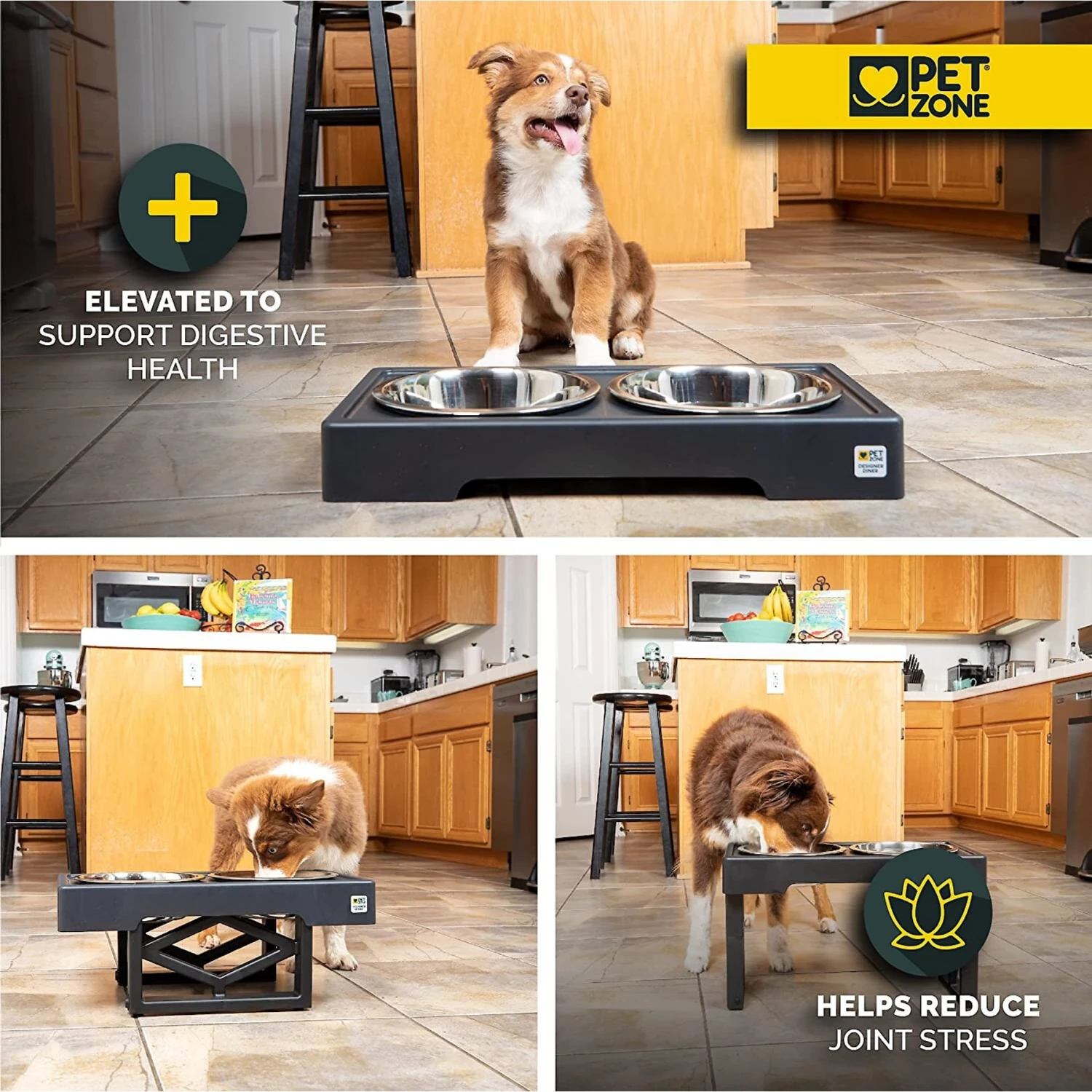 Pet Zone Designer Diner Adjustable Elevated Dog & Cat Bowls, 7-cup 2 Pet Zone Designer Diner Adjustable Elevated Dog & Cat Bowls, 7-cup - Image 2