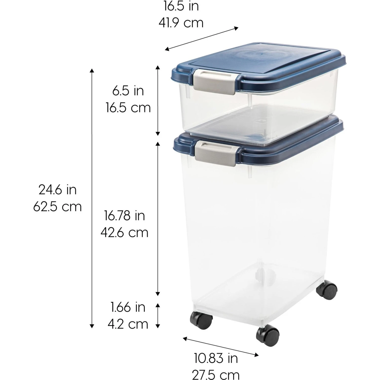 IRIS USA 2-Piece WeatherPro Airtight Stackable Dog Cat & Bird Food Pet Food Storage Container Combo & Treat Box, Navy, 35-lb 3 IRIS USA 2-Piece WeatherPro Airtight Stackable Dog Cat & Bird Food Pet Food Storage Container Combo & Treat Box, Navy, 35-lb - Image 3