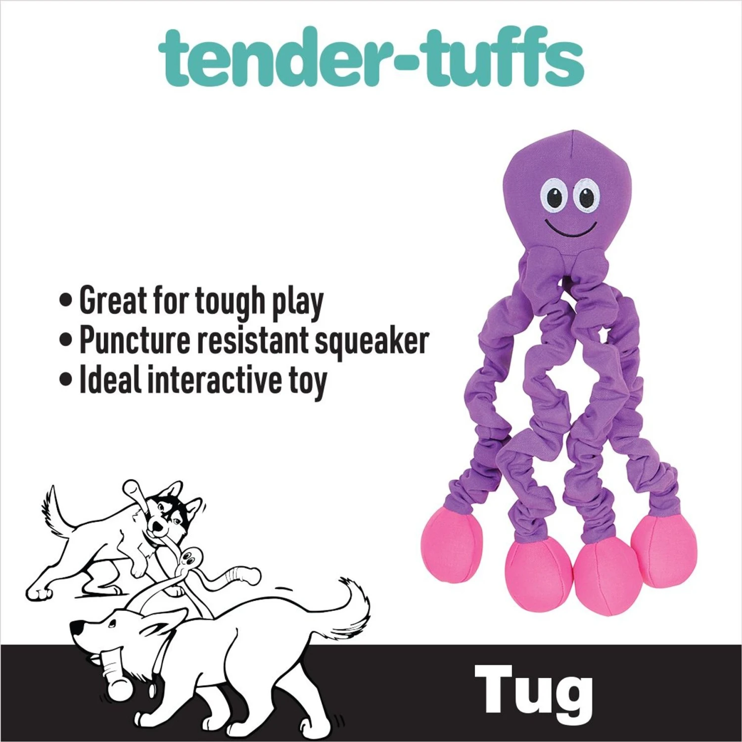 Snuggle Puppy Tender Tuffs Orange Octopus Tug-of-War Squeaky Dog Toy 2 Snuggle Puppy Tender Tuffs Orange Octopus Tug-of-War Squeaky Dog Toy - Image 2