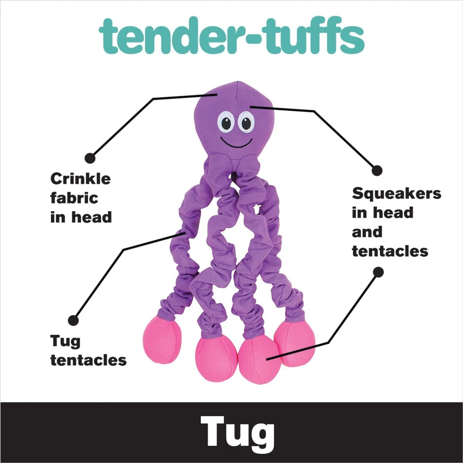 Snuggle Puppy Tender Tuffs Orange Octopus Tug-of-War Squeaky Dog Toy 3 Snuggle Puppy Tender Tuffs Orange Octopus Tug-of-War Squeaky Dog Toy - Image 3