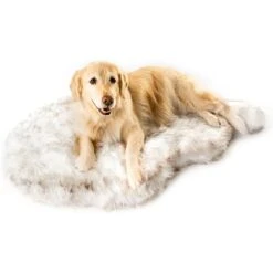 PawBrands PupRug Faux Fur Curve Orthopedic Pillow Dog Bed With Removable Cover, White