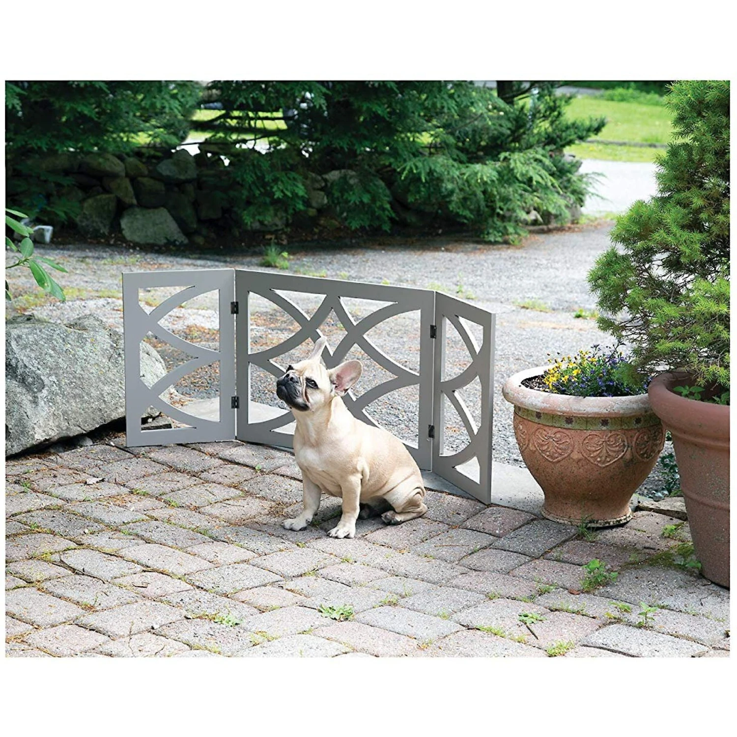Etna Wooden Curves Pet Gate, Gray 2 Etna Wooden Curves Pet Gate, Gray - Image 2