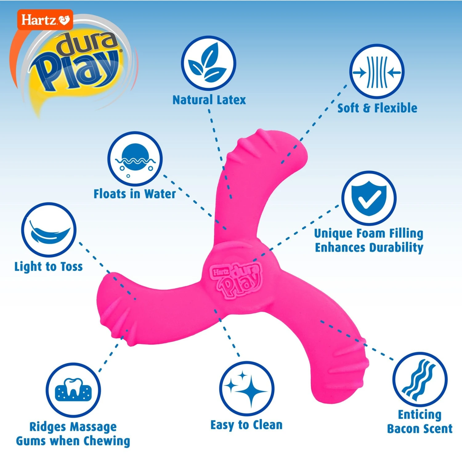 Hartz Dura Play Boomerang Bacon Scented Squeaky Latex Dog Toy, Color Varies 2 Hartz Dura Play Boomerang Bacon Scented Squeaky Latex Dog Toy, Color Varies - Image 2