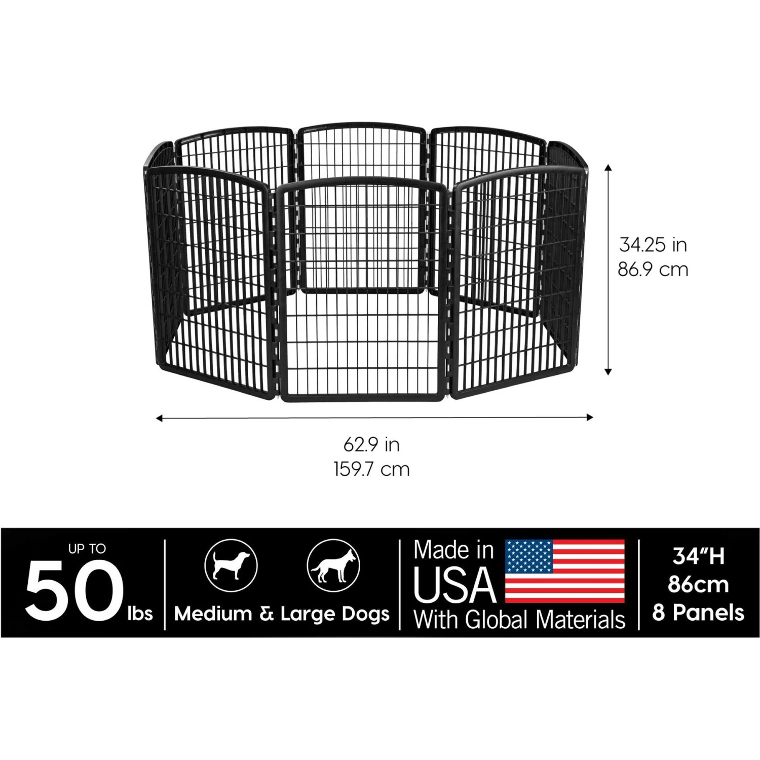 IRIS USA 8-Panel Dog Exercise Playpen, 34-in, Black 2 IRIS USA 8-Panel Dog Exercise Playpen, 34-in, Black - Image 2