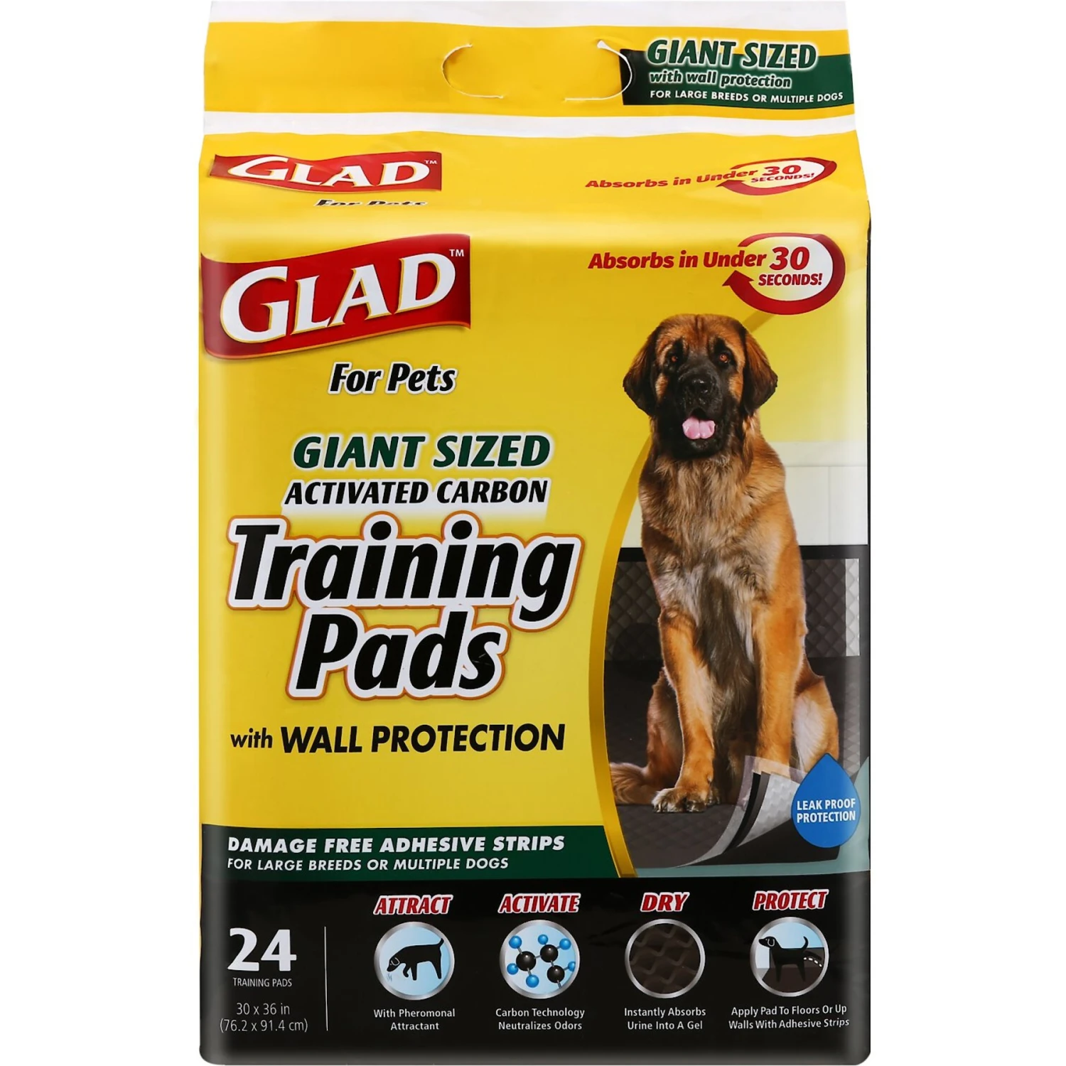 Glad Activated Carbon Giant Sized Dog Training Pads, 30 X 36-in, 24 Count, Unscented 1 Glad Activated Carbon Giant Sized Dog Training Pads, 30 X 36-in, 24 Count, Unscented