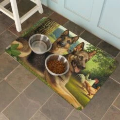 Bungalow Flooring German Shepherds & Chickens Dog Dinner Mat, 36 X 23-in 7 Bungalow Flooring German Shepherds & Chickens Dog Dinner Mat, 36 X 23-in -Pup Haven Sales Store 235673 PT2. AC SS1800 V1615332421