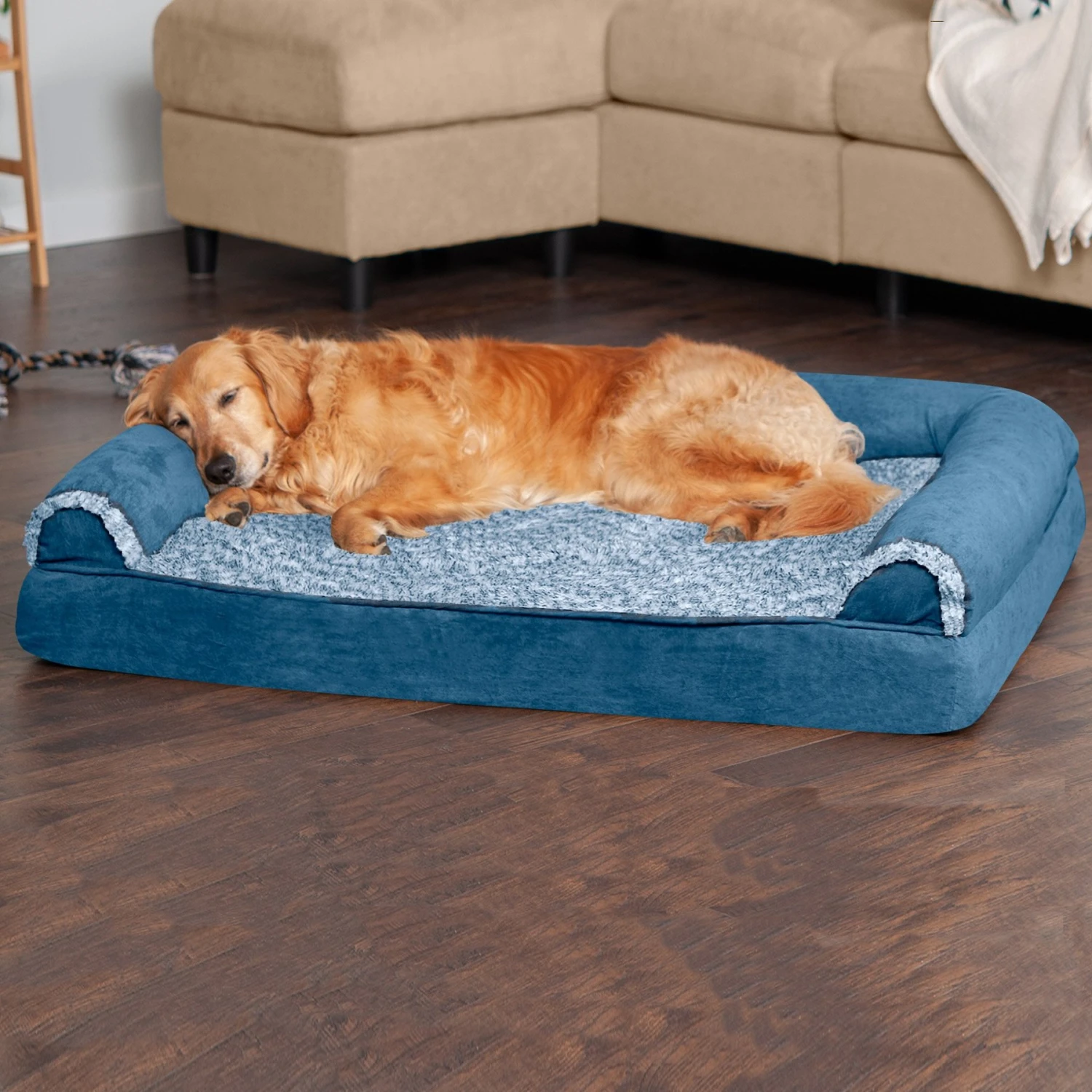 FurHaven Faux Fur & Suede Cooling Gel Sofa Dog & Cat Bed 1 FurHaven Faux Fur & Suede Cooling Gel Sofa Dog & Cat Bed
