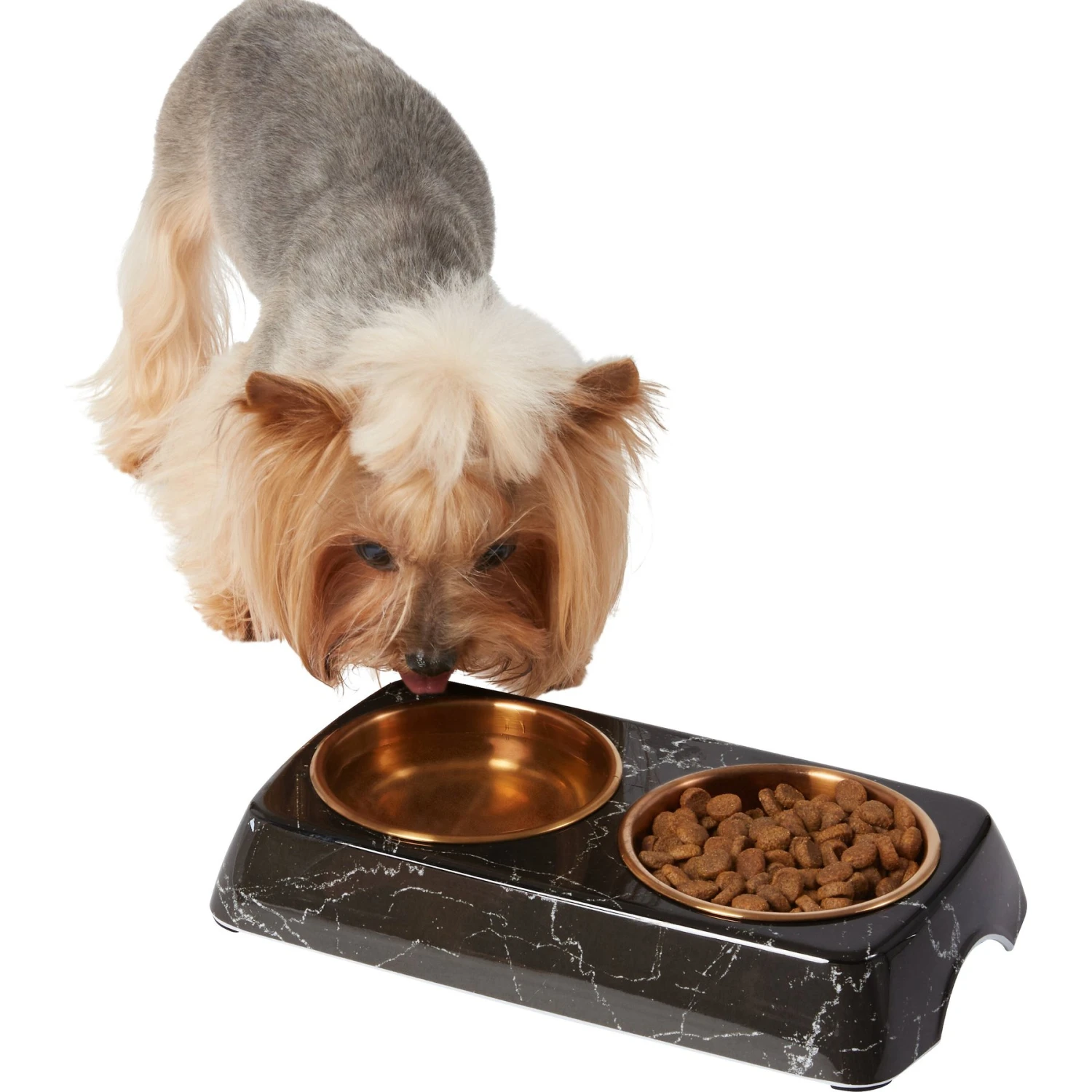 Frisco Copper Stainless Steel Double Dog & Cat Bowls With Black Marble Stand 1 Frisco Copper Stainless Steel Double Dog & Cat Bowls With Black Marble Stand