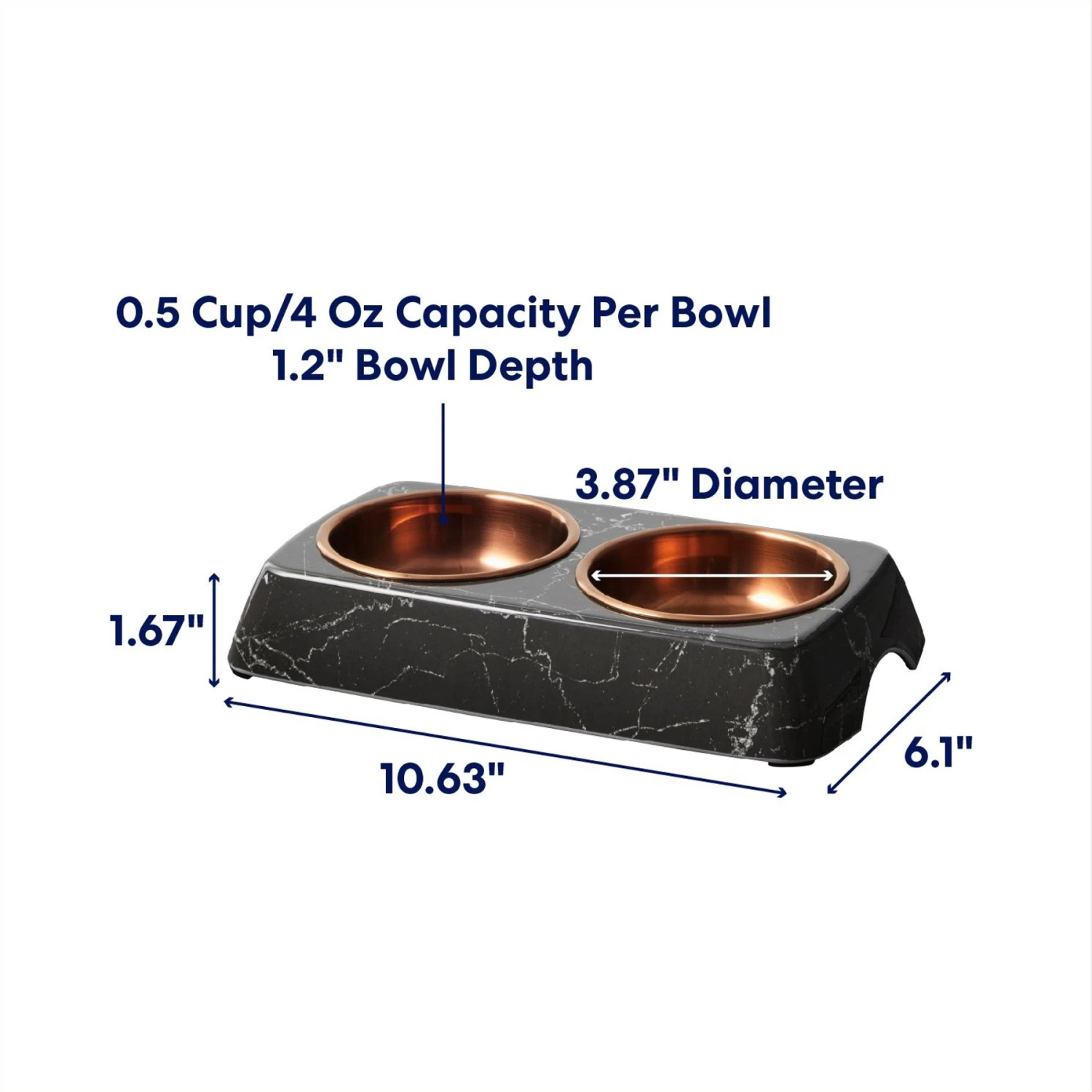 Frisco Copper Stainless Steel Double Dog & Cat Bowls With Black Marble Stand 2 Frisco Copper Stainless Steel Double Dog & Cat Bowls With Black Marble Stand - Image 2