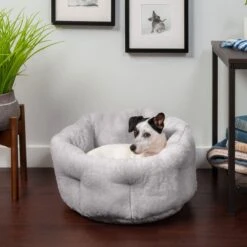FurHaven Luxury Faux Fur Self-Warming Hi-Lo Donut Cat & Dog Bed