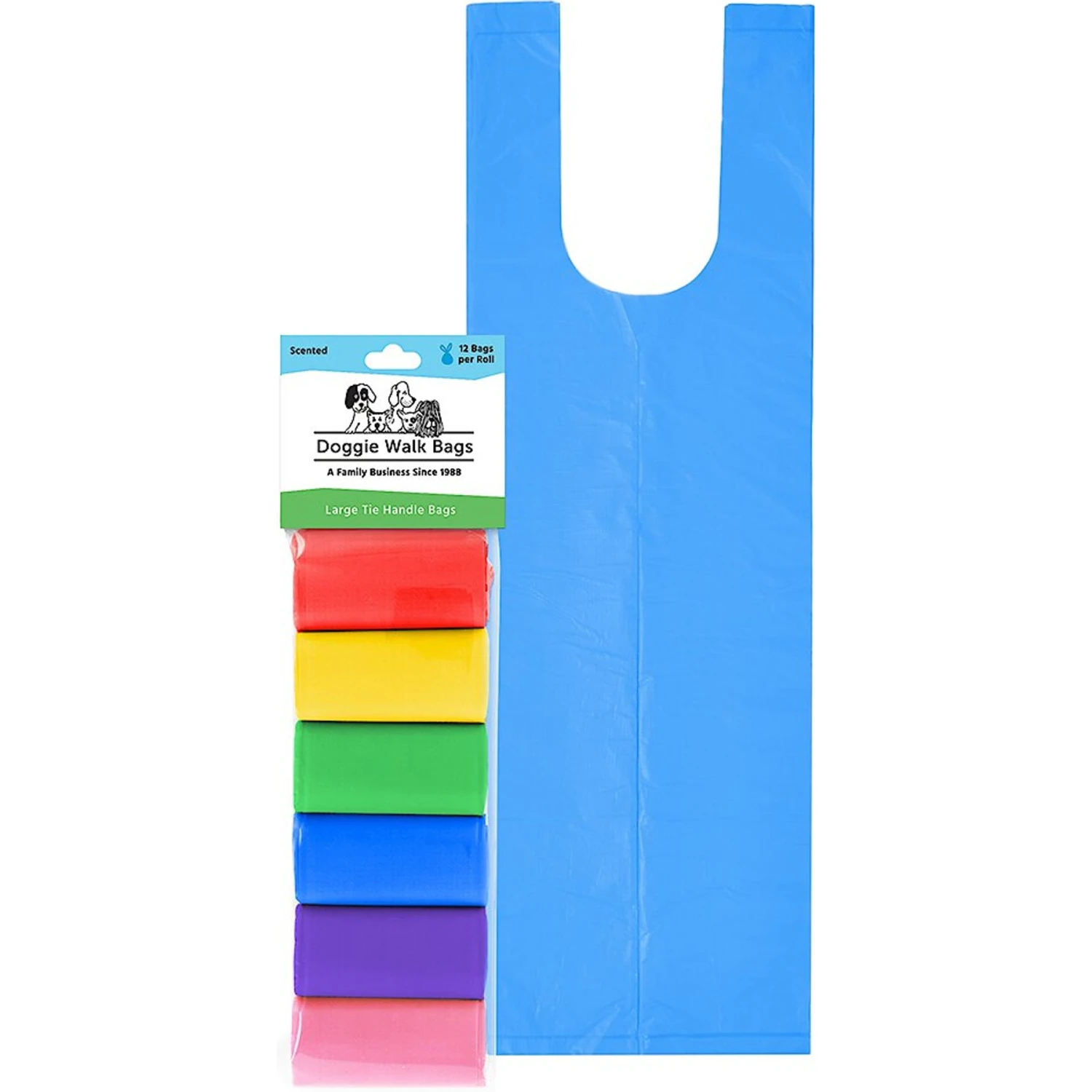 Doggie Walk Bags Scented Tie Handle Dog Poop Bags, Rainbow, 72 Count 1 Doggie Walk Bags Scented Tie Handle Dog Poop Bags, Rainbow, 72 Count