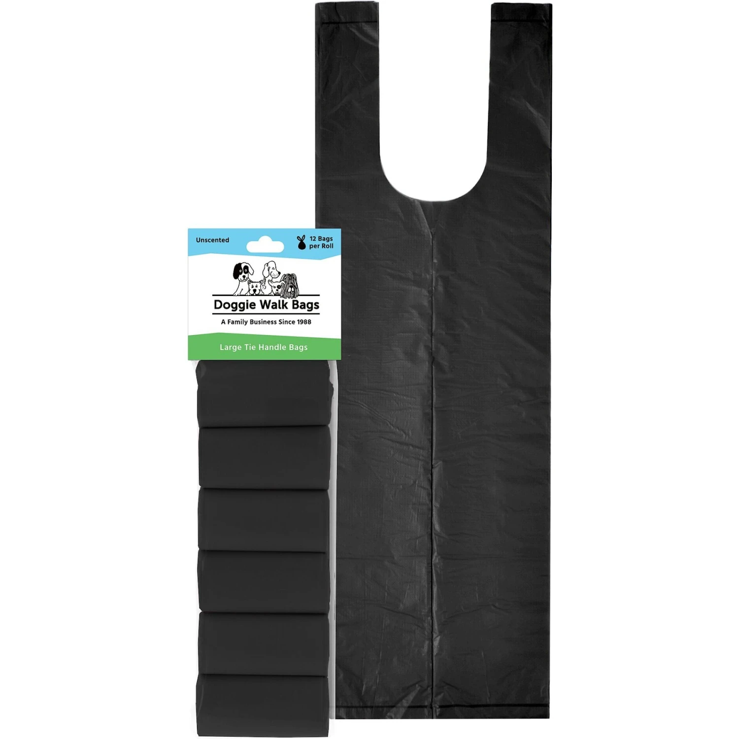Doggie Walk Bags Uncented Tie Handle Dog Poop Bags, Black, 72 Count 1 Doggie Walk Bags Uncented Tie Handle Dog Poop Bags, Black, 72 Count