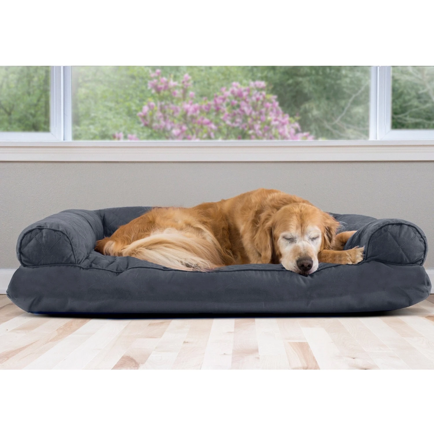 FurHaven Quilted Bolster Cat & Dog Bed With Removable Cover 1 FurHaven Quilted Bolster Cat & Dog Bed With Removable Cover