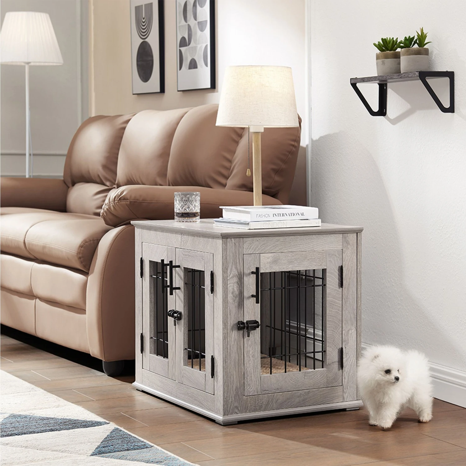 Unipaws Wooden Wire Dog Crate Furniture End Table 2 Unipaws Wooden Wire Dog Crate Furniture End Table - Image 2