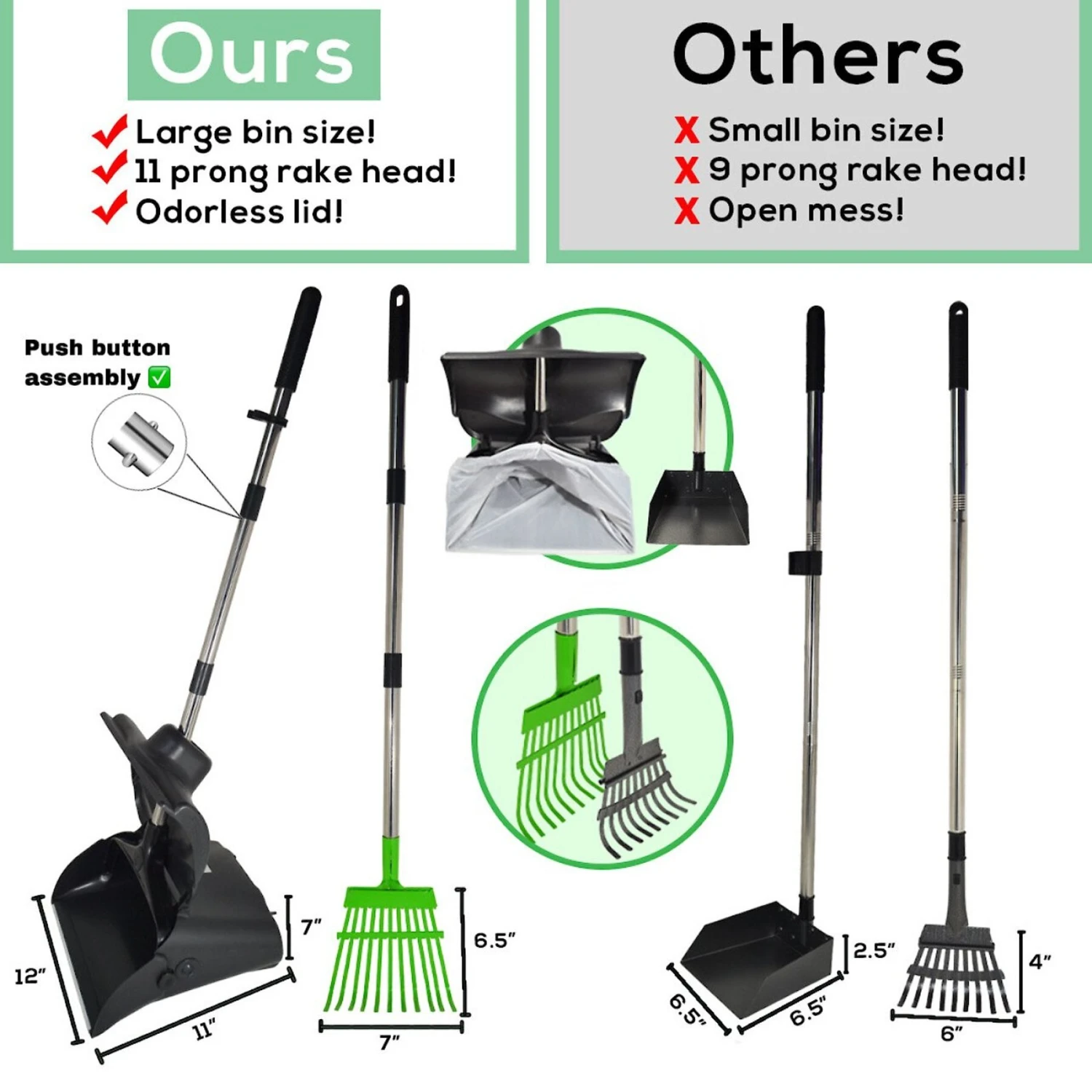 Hygena Scoop Odor Blocking Swivel Bin & Long Handle Rake Dog Poop Scooper 2 Hygena Scoop Odor Blocking Swivel Bin & Long Handle Rake Dog Poop Scooper - Image 2