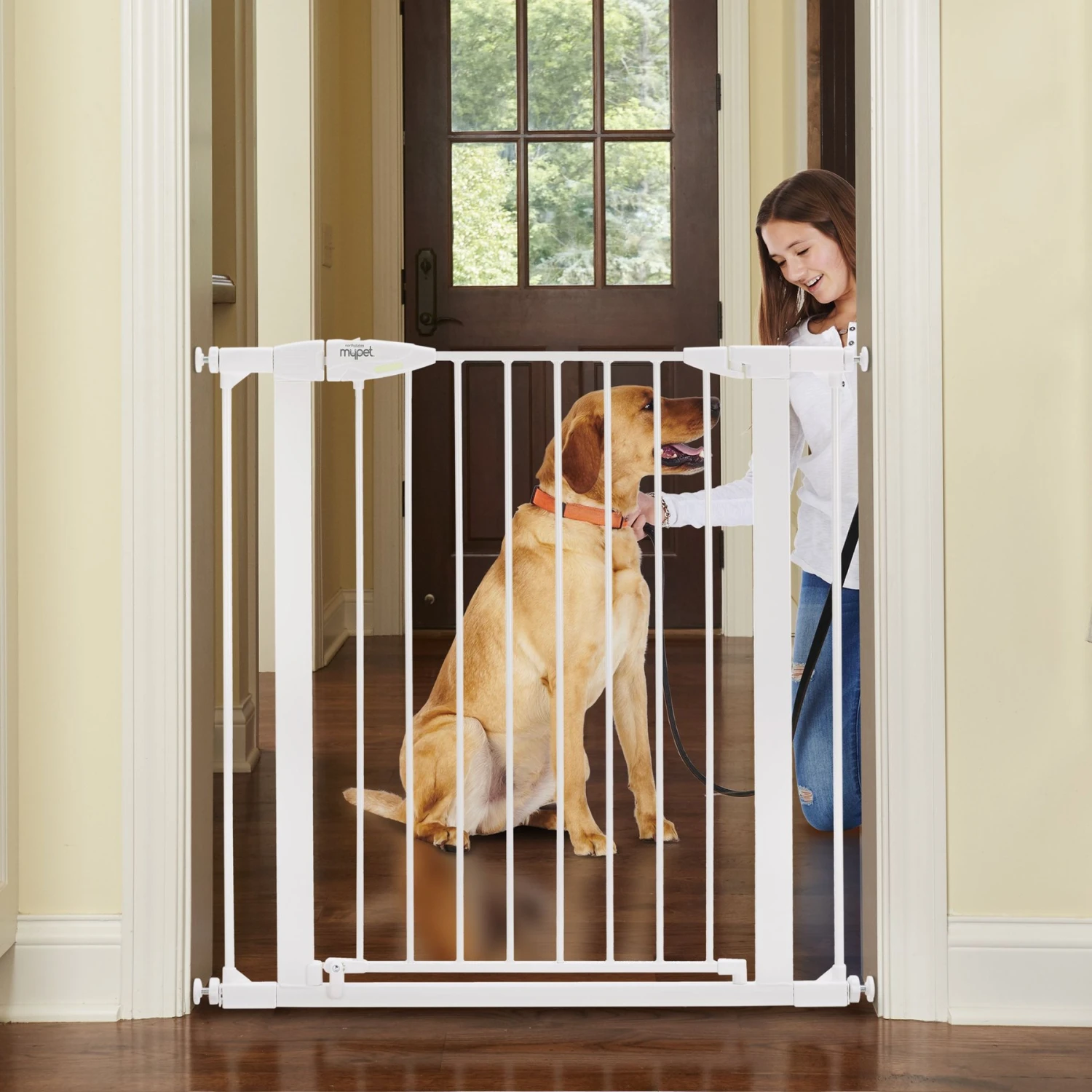 MyPet Tall Happy Tails Walk Thru Dog Gate, 36-in, White 1 MyPet Tall Happy Tails Walk Thru Dog Gate, 36-in, White