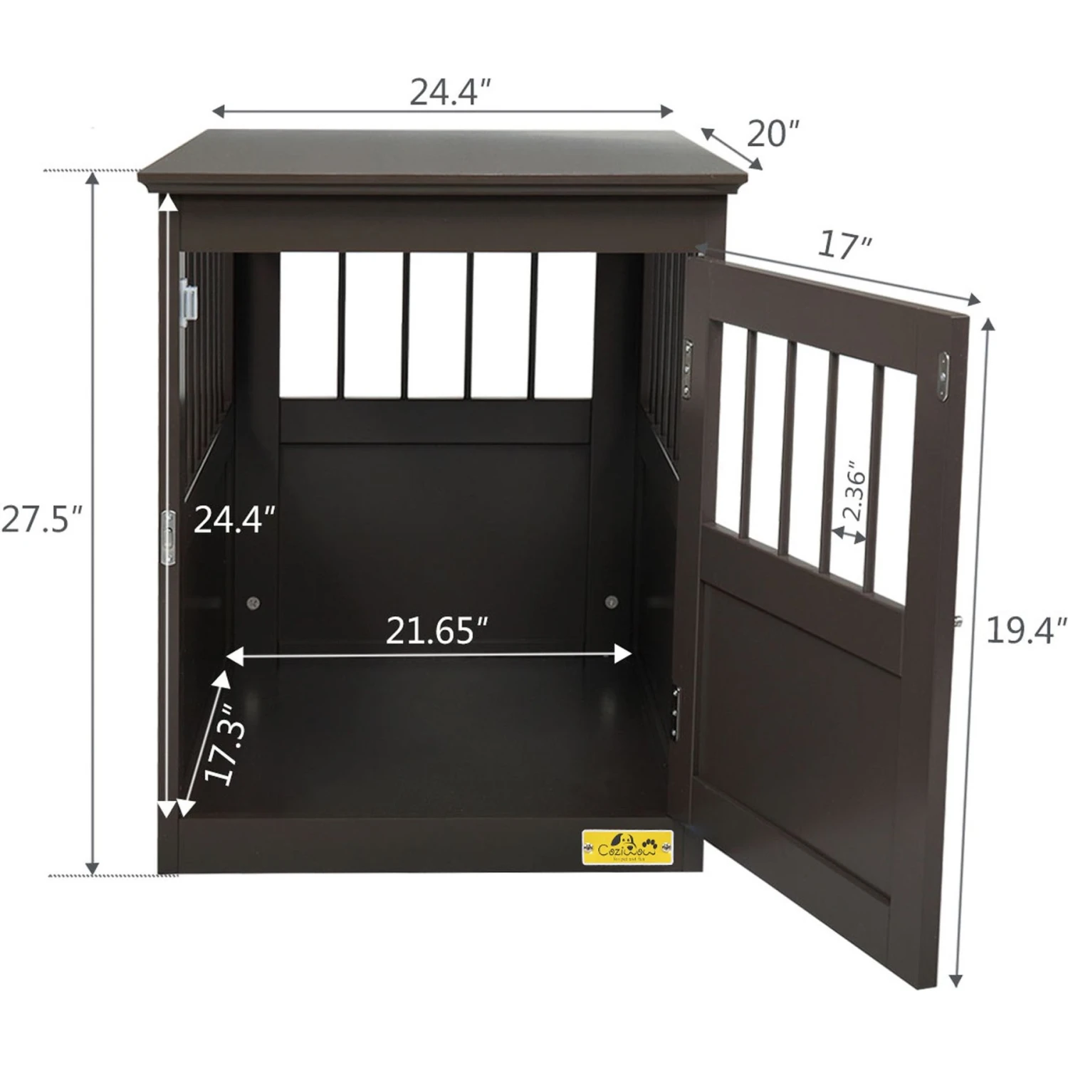 Coziwow By Jaxpety Single Door Furniture Style Wooden Dog Crate & End Table, Brown 3 Coziwow By Jaxpety Single Door Furniture Style Wooden Dog Crate & End Table, Brown - Image 3