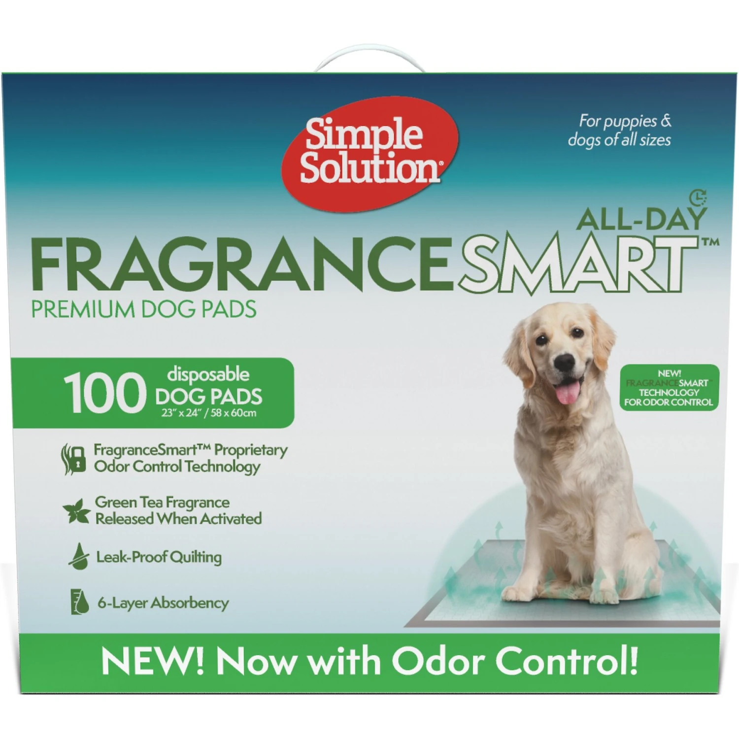 Simple Solution FragranceSmart Odor Control All Day, Green Tea Fragrance Odor Neutralizer With Wetness Indicator Dog Pads, 100 Count 1 Simple Solution FragranceSmart Odor Control All Day, Green Tea Fragrance Odor Neutralizer With Wetness Indicator Dog Pads, 100 Count