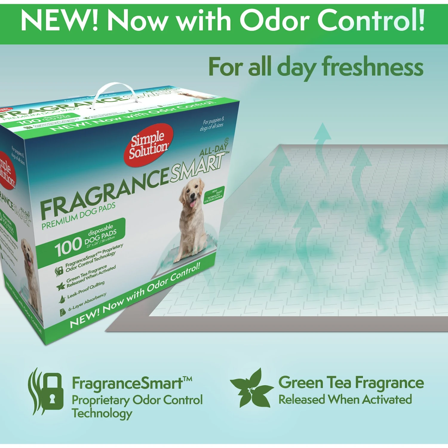 Simple Solution FragranceSmart Odor Control All Day, Green Tea Fragrance Odor Neutralizer With Wetness Indicator Dog Pads, 100 Count 3 Simple Solution FragranceSmart Odor Control All Day, Green Tea Fragrance Odor Neutralizer With Wetness Indicator Dog Pads, 100 Count - Image 3