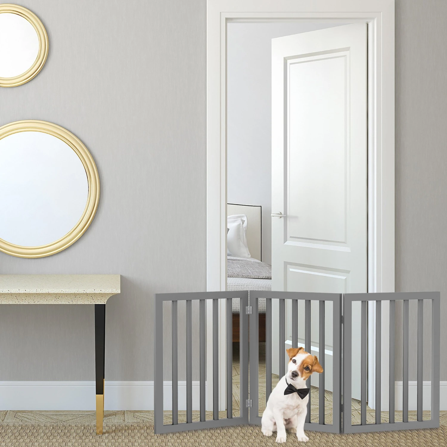 Pet Adobe Freestanding 3-Panel Wood Dog Gate 1 Pet Adobe Freestanding 3-Panel Wood Dog Gate