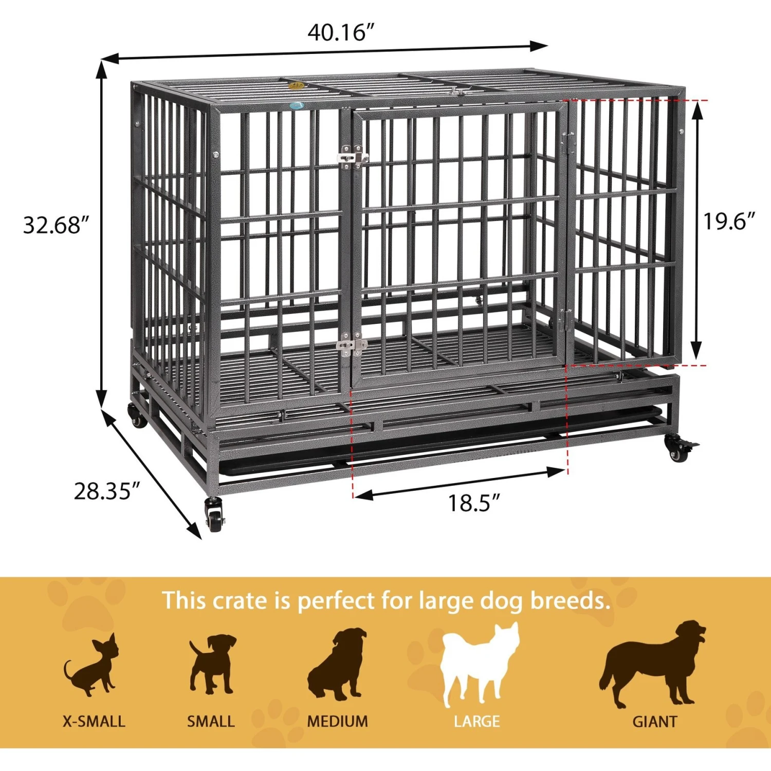 Coziwow By Jaxpety Heavy Duty Dog Crate With Double Door Removable Pan & Caster 2 Coziwow By Jaxpety Heavy Duty Dog Crate With Double Door Removable Pan & Caster - Image 2