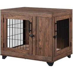 Unipaws Wooden Wire Furniture End Table Dog Crate, Walnut -Pup Haven Sales Store 361903 PT1. AC SS1800 V1649959912