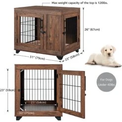 Unipaws Wooden Wire Furniture End Table Dog Crate, Walnut -Pup Haven Sales Store 361903 PT2. AC SS1800 V1649959891