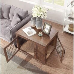 Unipaws Wooden Wire Furniture End Table Dog Crate, Walnut -Pup Haven Sales Store 361903 PT3. AC SS1800 V1649962599