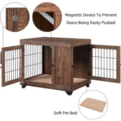 Unipaws Wooden Wire Furniture End Table Dog Crate, Walnut -Pup Haven Sales Store 361903 PT4. AC SS1800 V1649962594