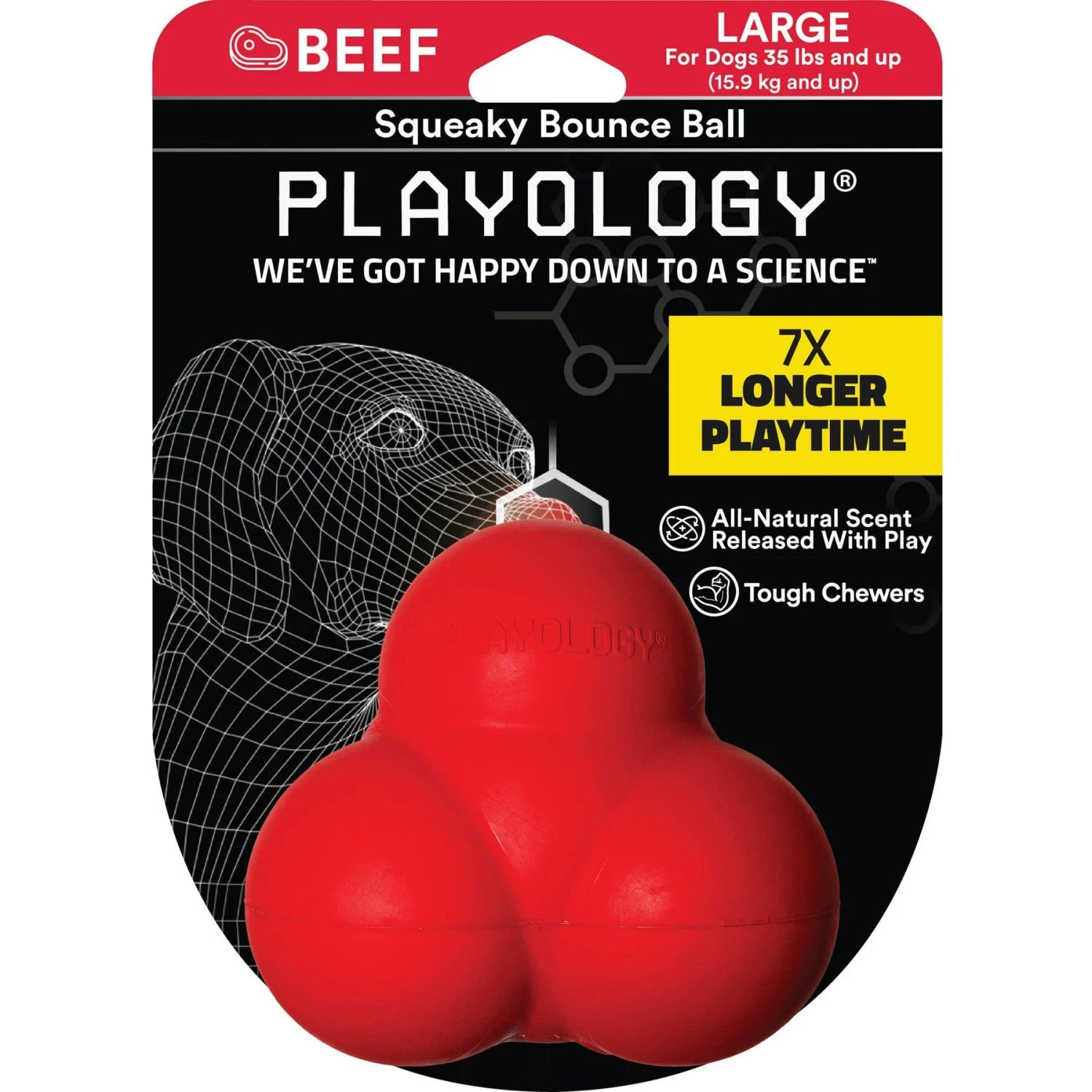 Playology All Natural Beef Scented Squeaky Bounce Ball Dog Toy, Red 1 Playology All Natural Beef Scented Squeaky Bounce Ball Dog Toy, Red