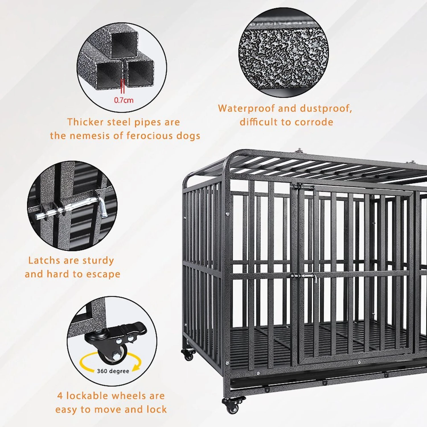 SMONTER Heavy Duty Metal Anxiety Indoor & Outdoor Large Breed Dog Crate, Dark Silver 3 SMONTER Heavy Duty Metal Anxiety Indoor & Outdoor Large Breed Dog Crate, Dark Silver - Image 3