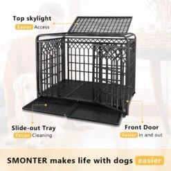 SMONTER Heavy Duty Double Lock Metal Large Breed Dog Crate, Dark Silver -Pup Haven Sales Store 517278 PT2. AC SS1800 V1650393708