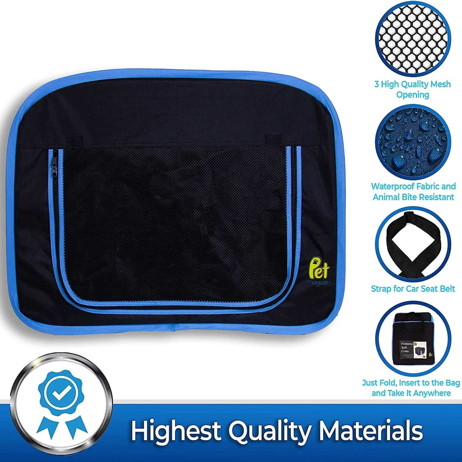 Pet Magasin Foldable Soft Dog Crate, Black & Blue 2 Pet Magasin Foldable Soft Dog Crate, Black & Blue - Image 2