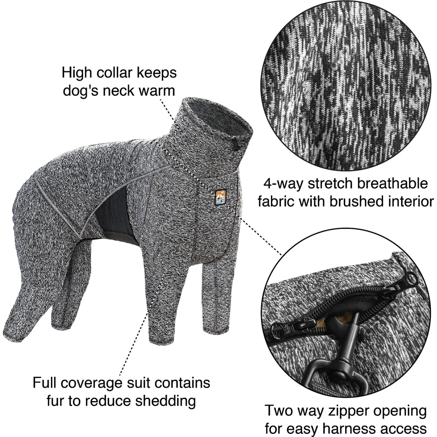 Kurgo Stowe Base Layer Dog Sweater, Heather Black 2 Kurgo Stowe Base Layer Dog Sweater, Heather Black - Image 2