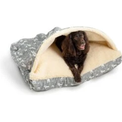 Snoozer Pet Products Rectangle Indoor & Outdoor Cozy Cave Dog & Cat Bed, Gray & White, Small
