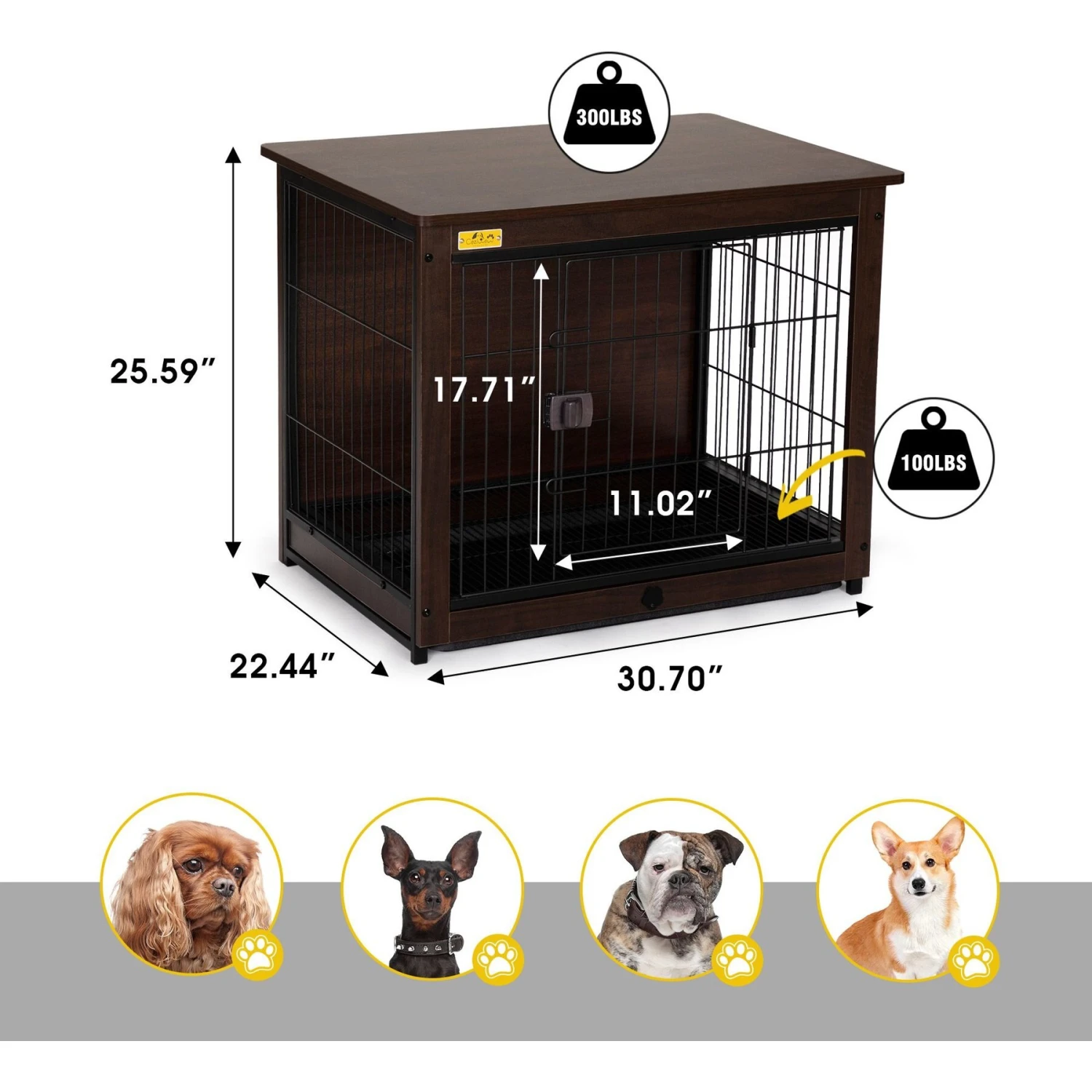 Coziwow Furniture Style Dog Crate With Removable Tray, Walnut 3 Coziwow Furniture Style Dog Crate With Removable Tray, Walnut - Image 3