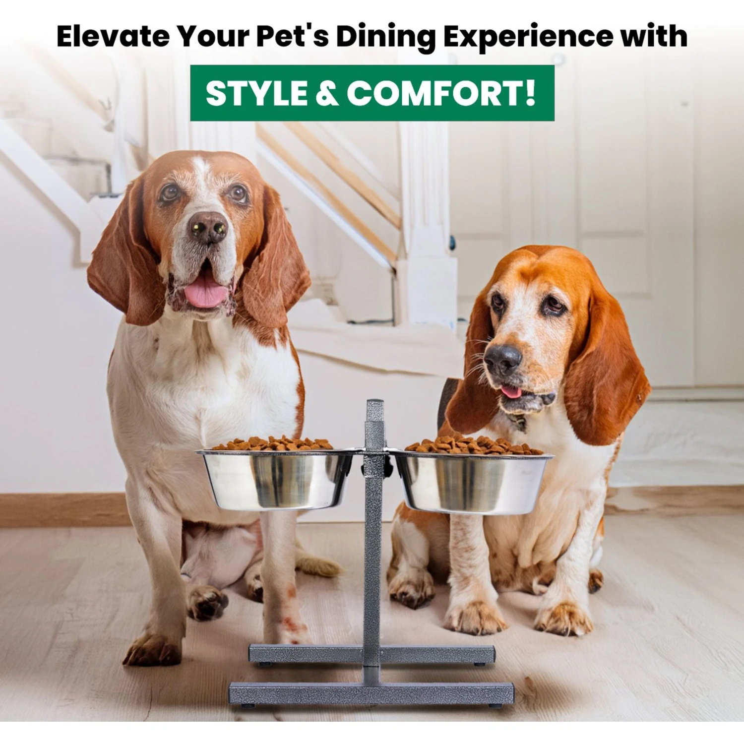 Iconic Pet Adjustable Stainless Steel Elevated Dog Bowl, H Design 6 Iconic Pet Adjustable Stainless Steel Elevated Dog Bowl, H Design - Image 6