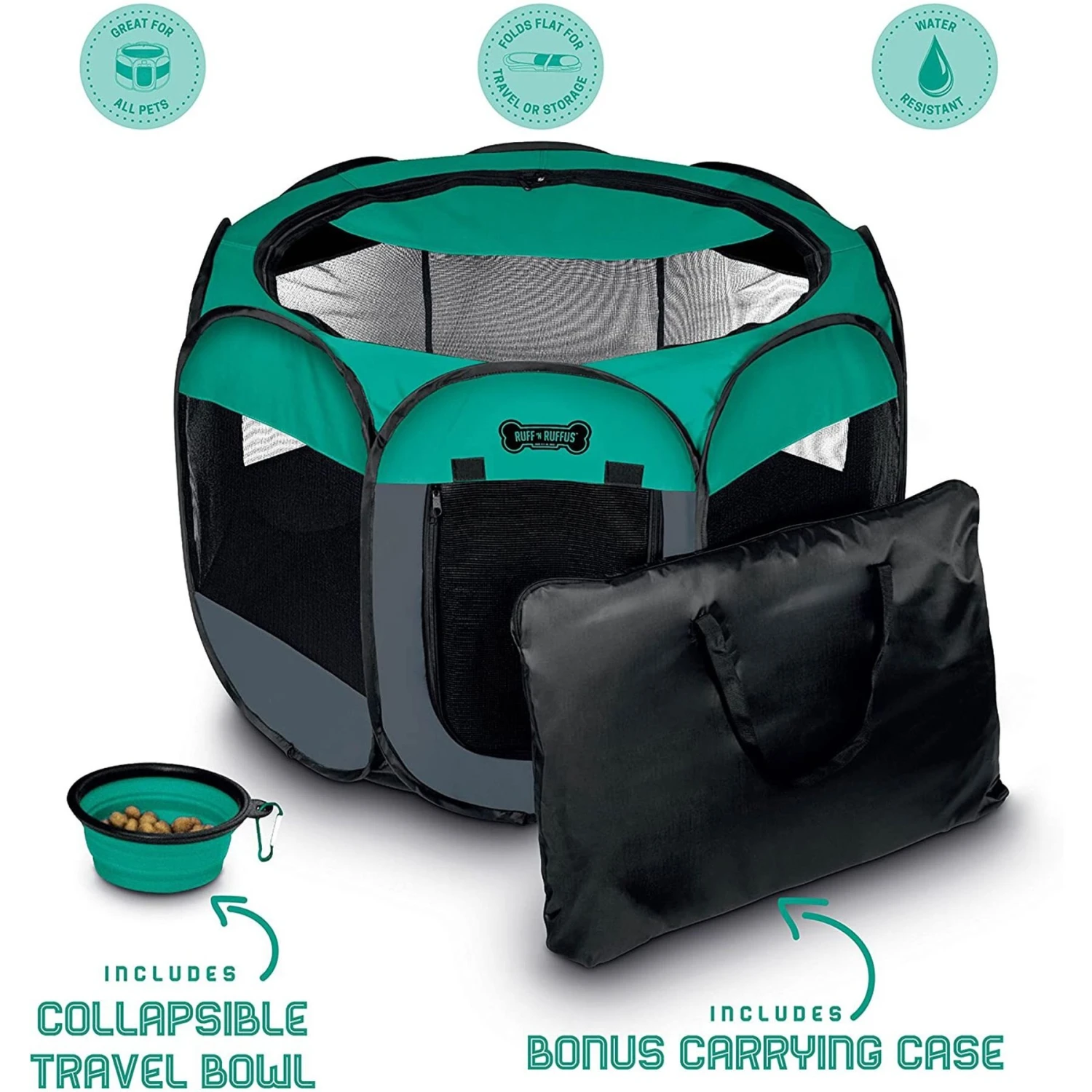 Ruff 'N Ruffus Portable Foldable Cat & Dog Playpen, Carrying Case, & Travel Bowl 2 Ruff 'N Ruffus Portable Foldable Cat & Dog Playpen, Carrying Case, & Travel Bowl - Image 2