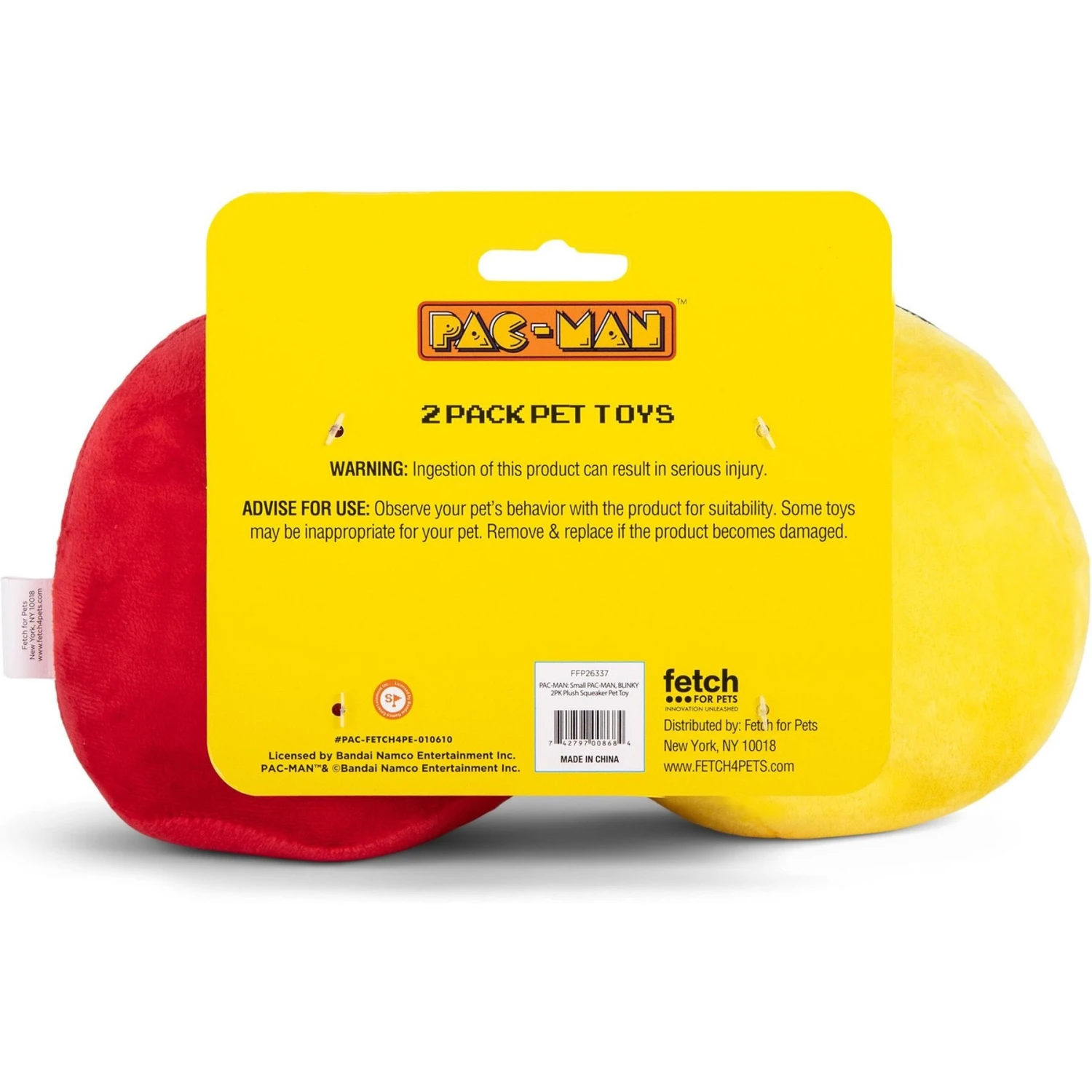 Fetch For Pets Pac-Man Pac-Man & Blinky Plush Squeaky Dog Toy, Small, 2 Count 3 Fetch For Pets Pac-Man Pac-Man & Blinky Plush Squeaky Dog Toy, Small, 2 Count - Image 3