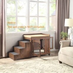 Unipaws Wooden Three-Story Dog Ladder, Walnut -Pup Haven Sales Store 739438 PT7. AC SS1800 V1671223372