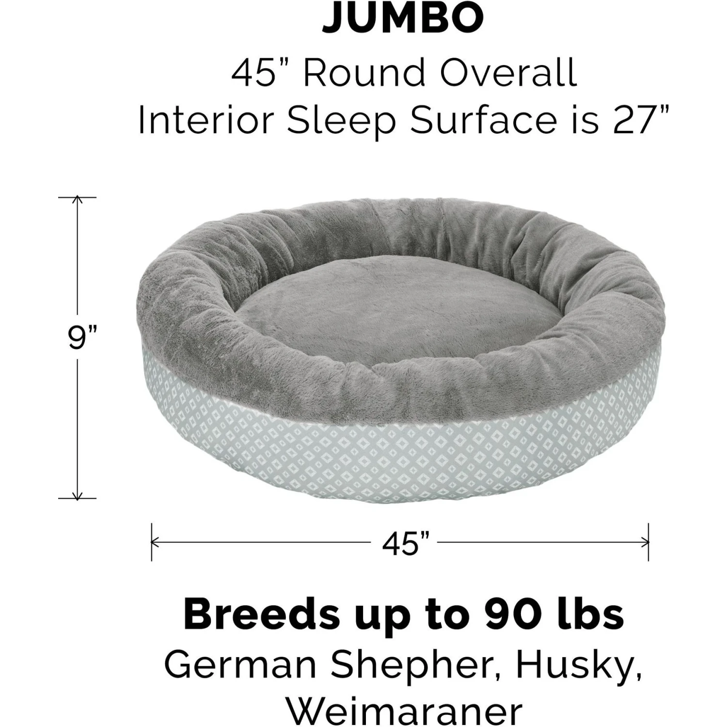 FurHaven Plush & Diamond Print Calming Donut Dog Bed 2 FurHaven Plush & Diamond Print Calming Donut Dog Bed - Image 2