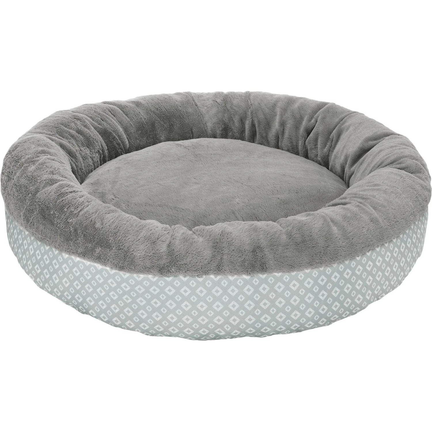 FurHaven Plush & Diamond Print Calming Donut Dog Bed 4 FurHaven Plush & Diamond Print Calming Donut Dog Bed - Image 4