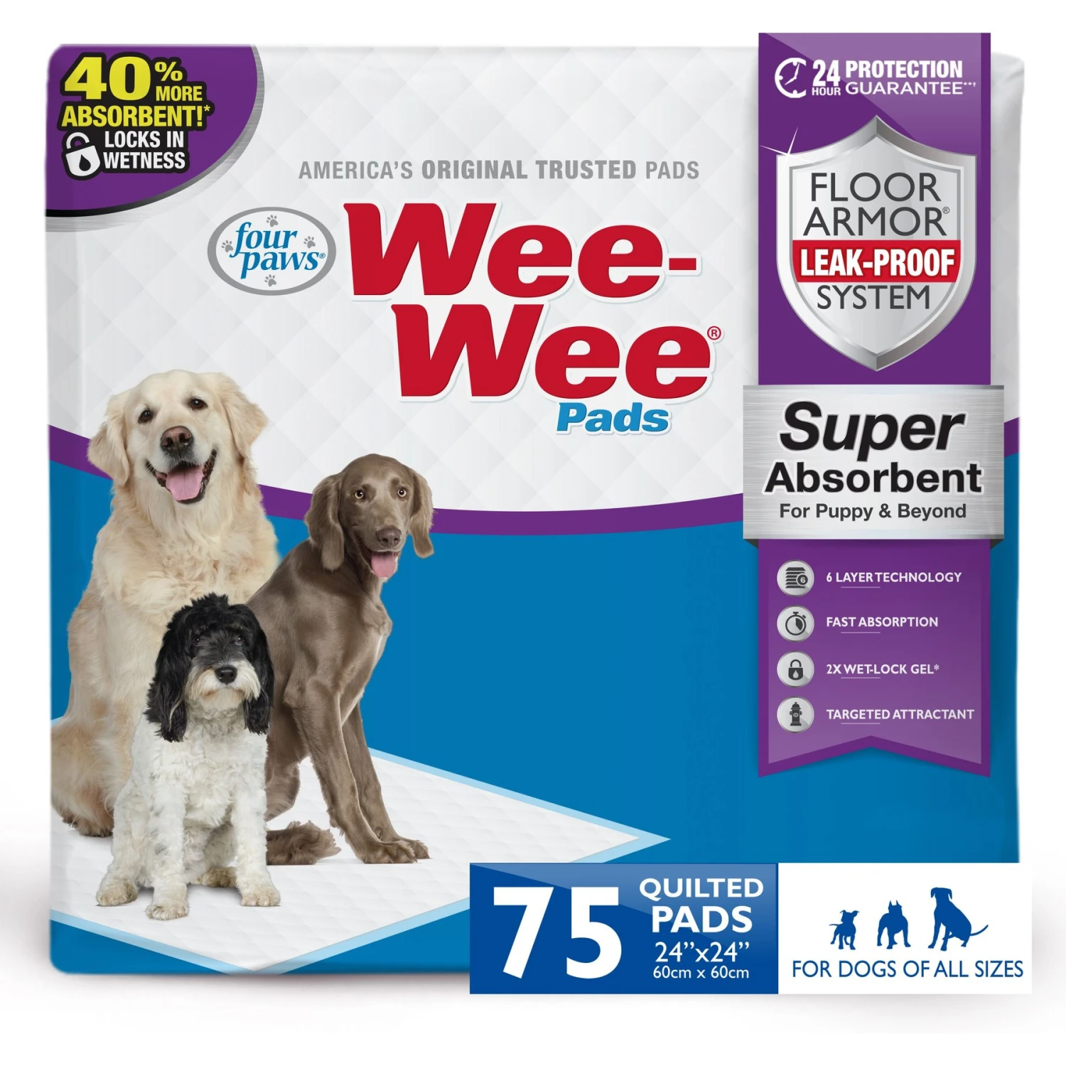 Four Paws Wee-Wee Super Absorbent Dog Pads 1 Four Paws Wee-Wee Super Absorbent Dog Pads