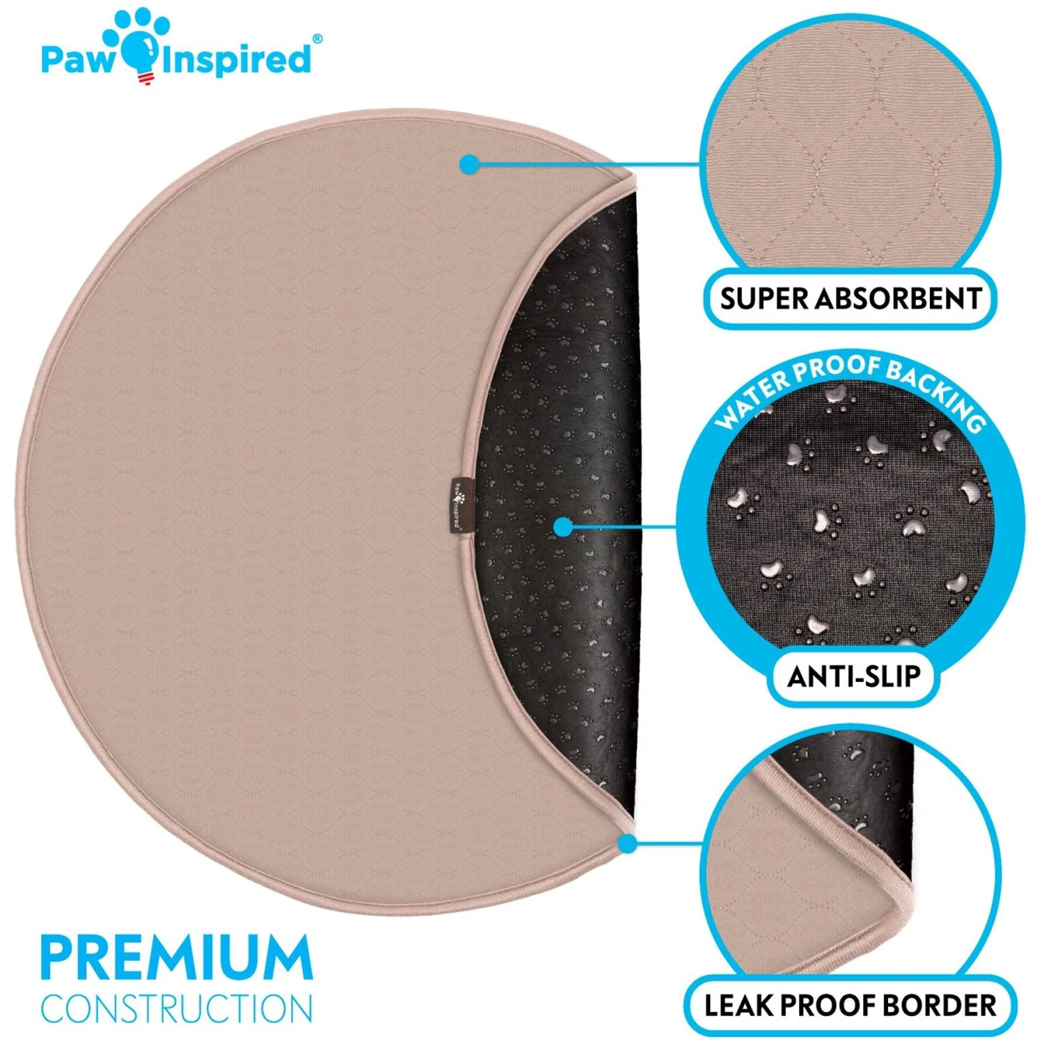 Paw Inspired Round Washable Dog Pee Pads, 2 Count 4 Paw Inspired Round Washable Dog Pee Pads, 2 Count - Image 4