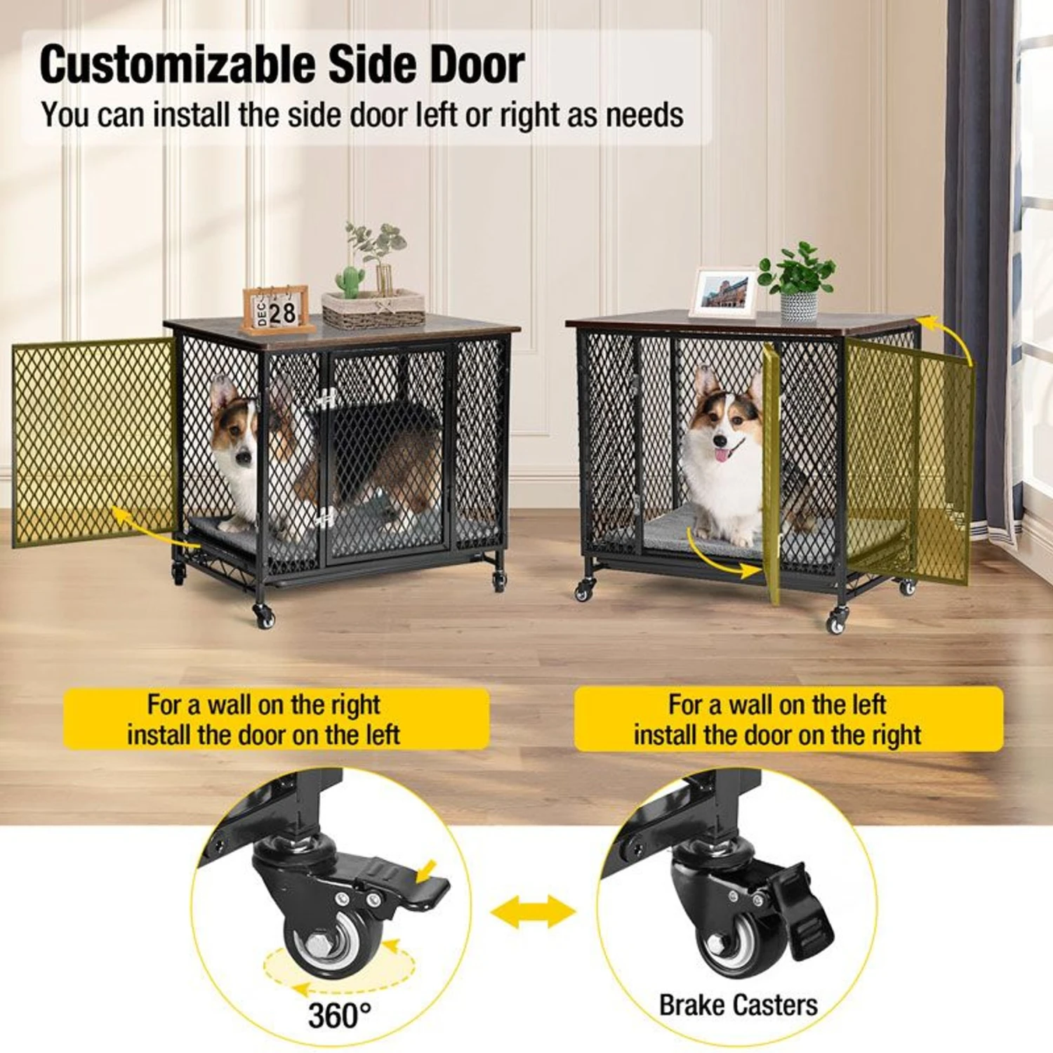 Aivituvin Side End Table Furniture Style Dog Crate With Tray, Cushion & Casters 3 Aivituvin Side End Table Furniture Style Dog Crate With Tray, Cushion & Casters - Image 3