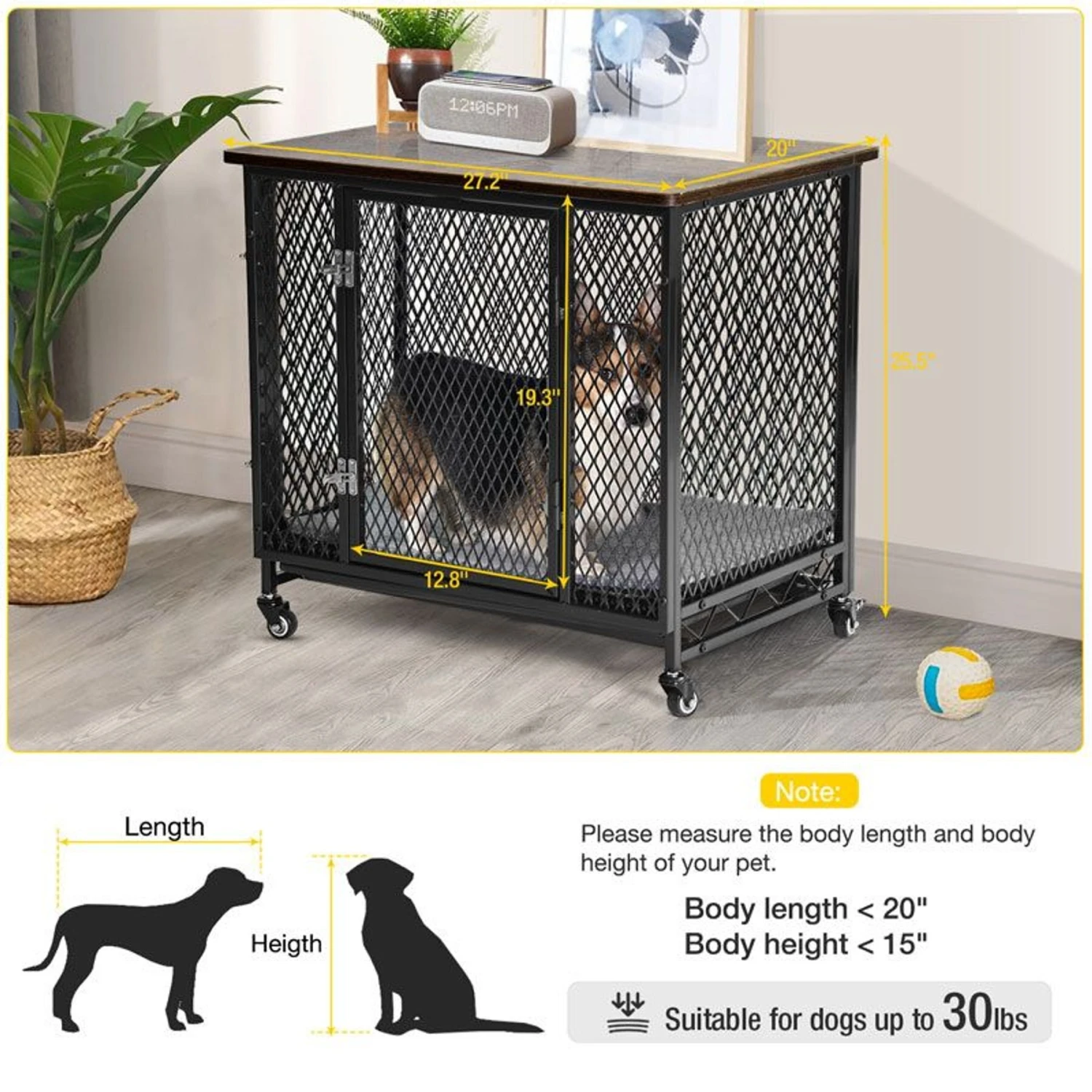 Aivituvin Side End Table Furniture Style Dog Crate With Tray, Cushion & Casters 6 Aivituvin Side End Table Furniture Style Dog Crate With Tray, Cushion & Casters - Image 6