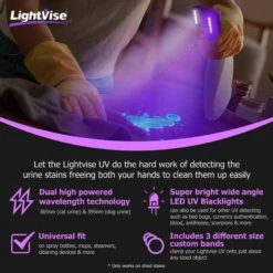 Lightvise Universal LED Clamp-On Dual UV Dog & Cat Pet Urine Stain Detector Magnetic Flashlight, Black