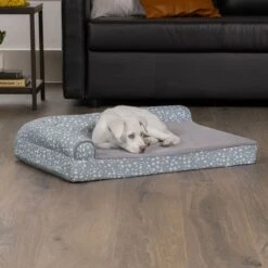 FurHaven Plush Fur & Almond Print Memory Foam Top Deluxe L-Chaise Sofa Cat & Dog Bed