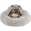 Friends Forever Luna Donut Faux Fur Cozy Cave Covered Dog Bed With Hooded Blanket