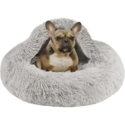 Friends Forever Luna Donut Faux Fur Cozy Cave Covered Dog Bed With Hooded Blanket